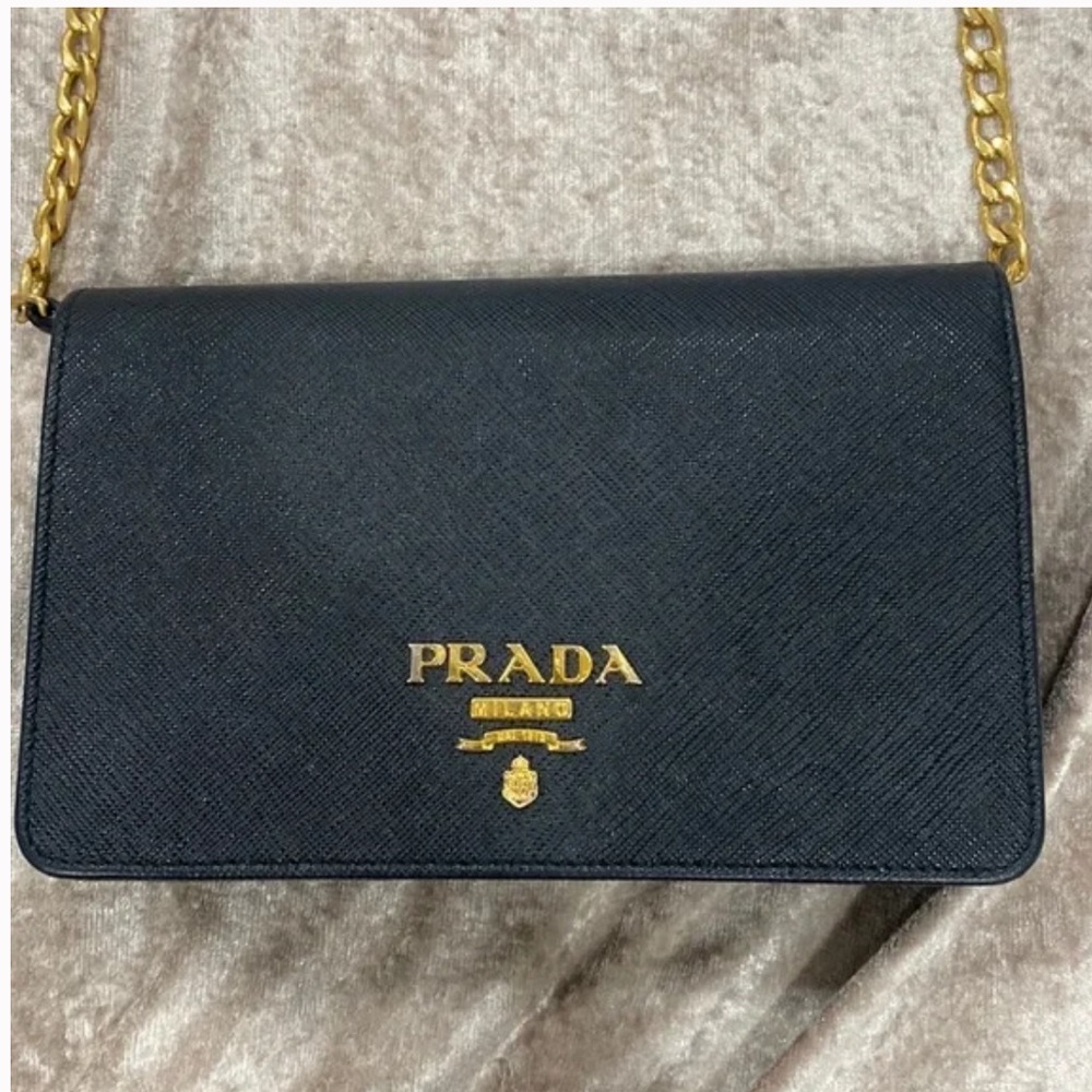 Prada Black Wallet On A Chain
